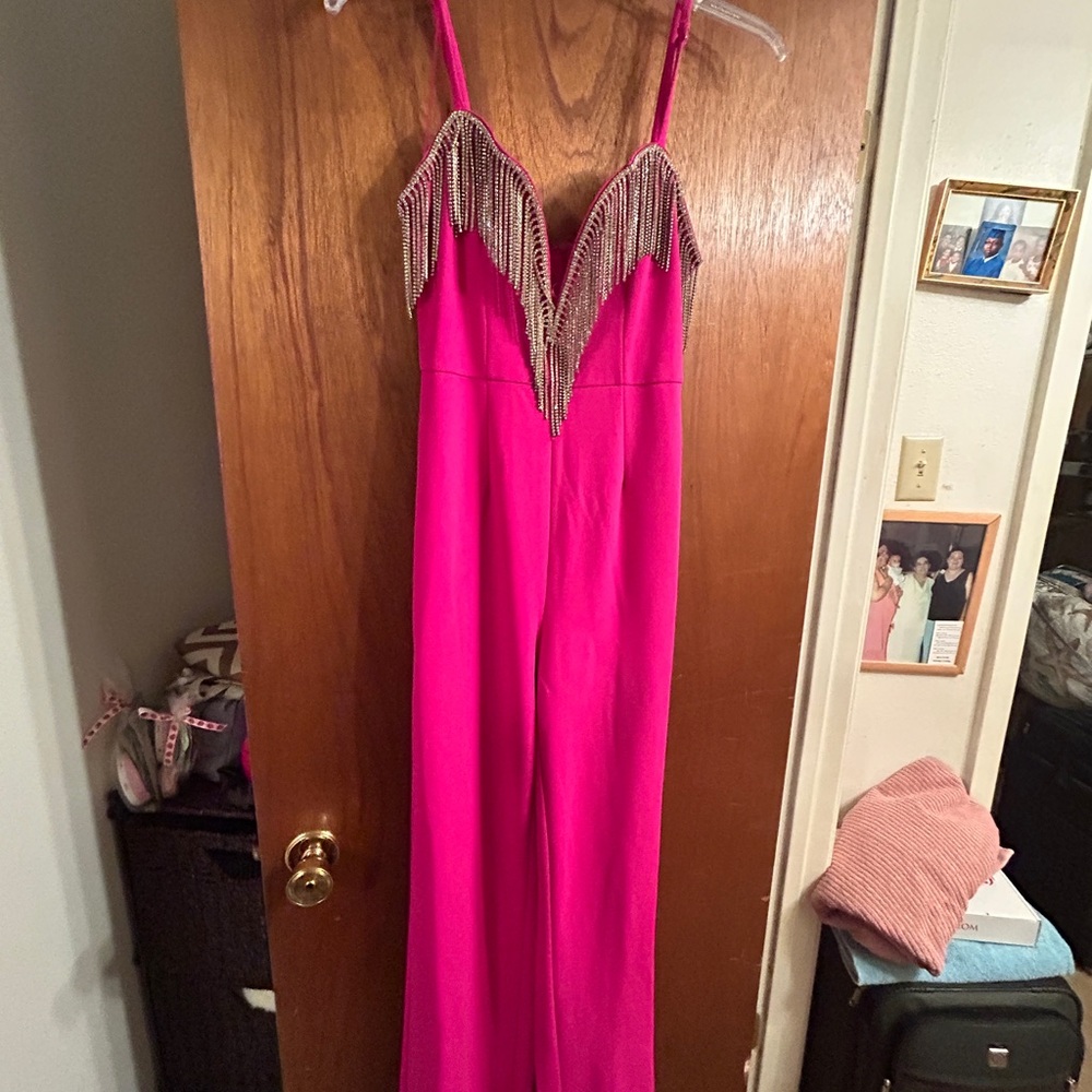 Pink Jumpsuit with Beaded Fringe
